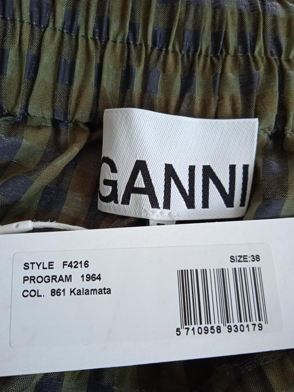 GANNI Ladies Green Cotton Blend Check Tie Waist Midi Skirt EU38 UK10 NEW