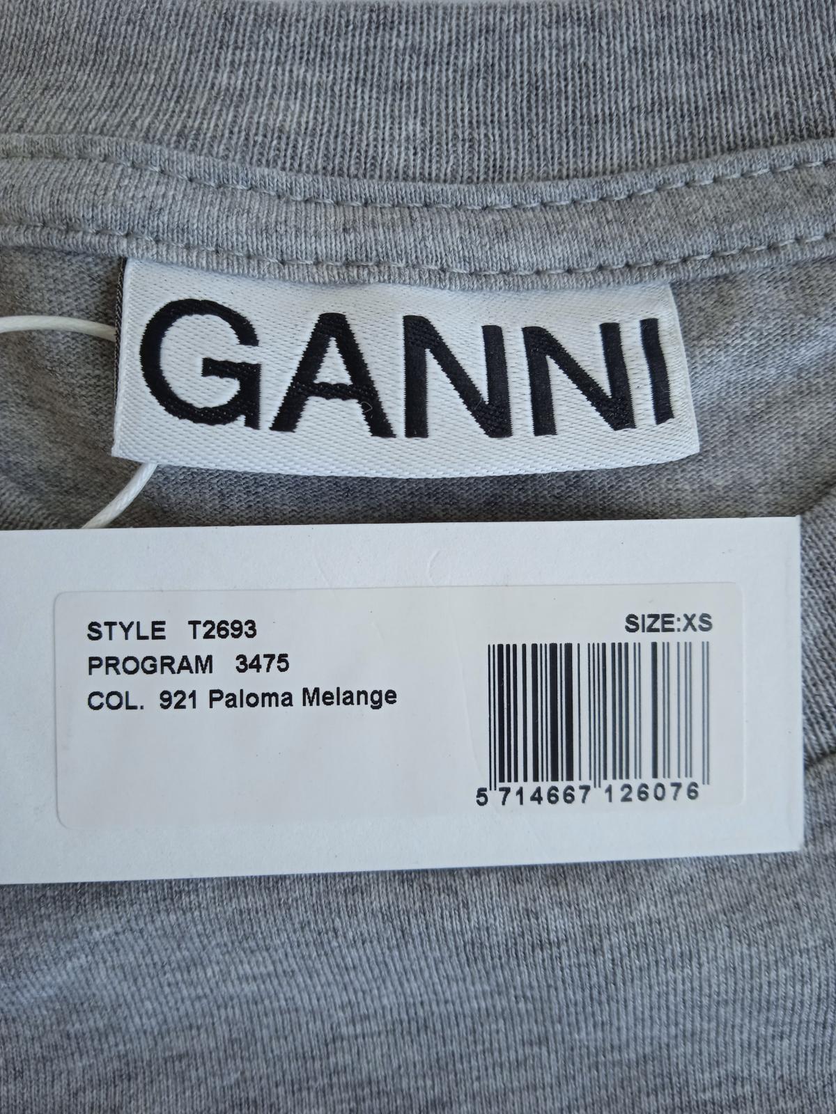 GANNI Ladies Grey Cotton Blend Short Sleeve Smiley Logo T-Shirt Size XS NEW