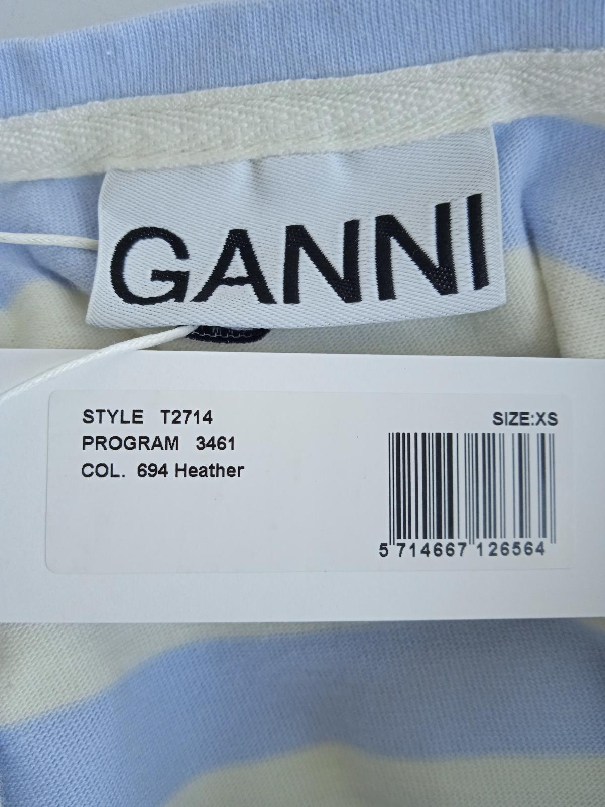 GANNI Ladies Blue & White Cotton Long Sleeve Striped Pullover Jumper XS NEW