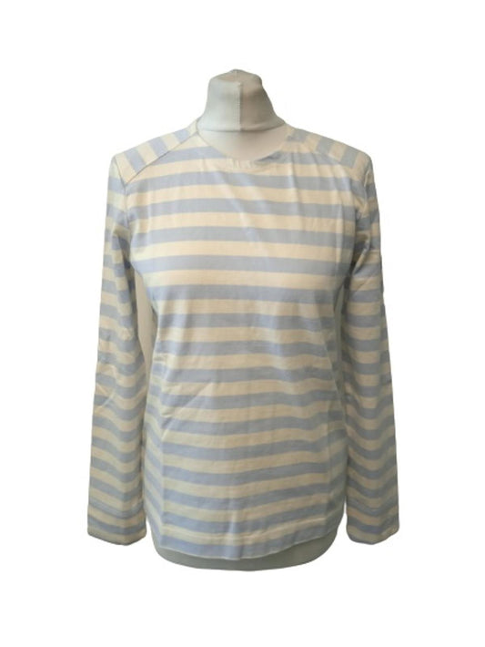 GANNI Ladies Blue & White Cotton Long Sleeve Striped Pullover Jumper M NEW
