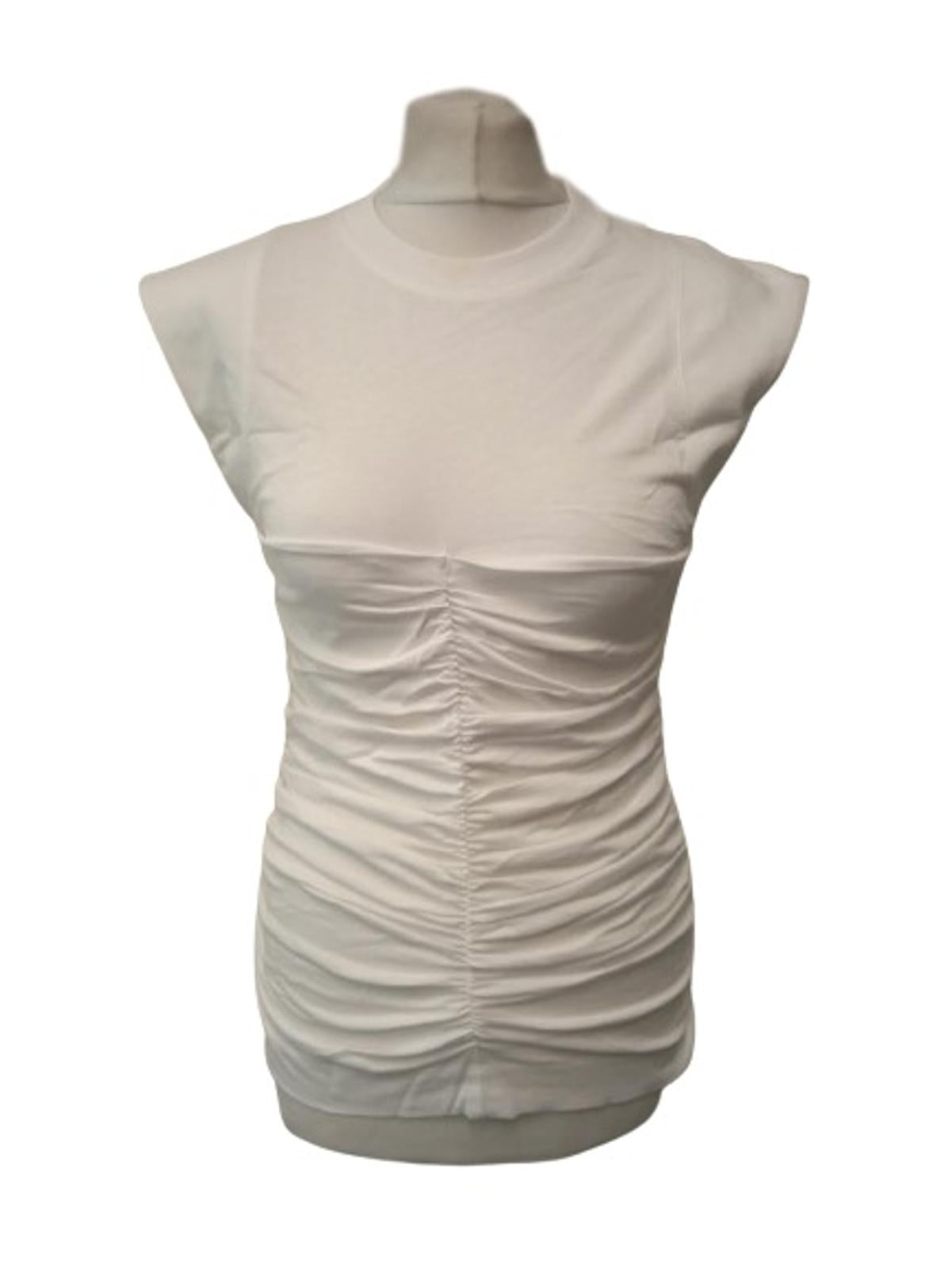 GANNI Ladies White Cotton Slim Fit Ruched Sleeveless Tank Top Size M NEW