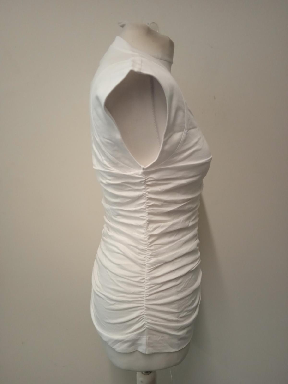 GANNI Ladies White Cotton Slim Fit Ruched Sleeveless Tank Top Size M NEW