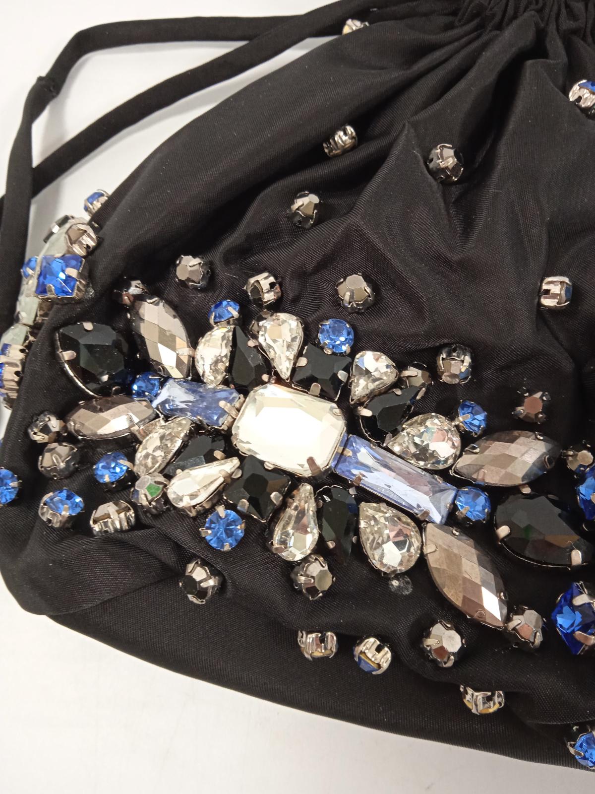 GANNI Ladies Black Crystal Embellished Drawstring Bucket Bag One Size NEW