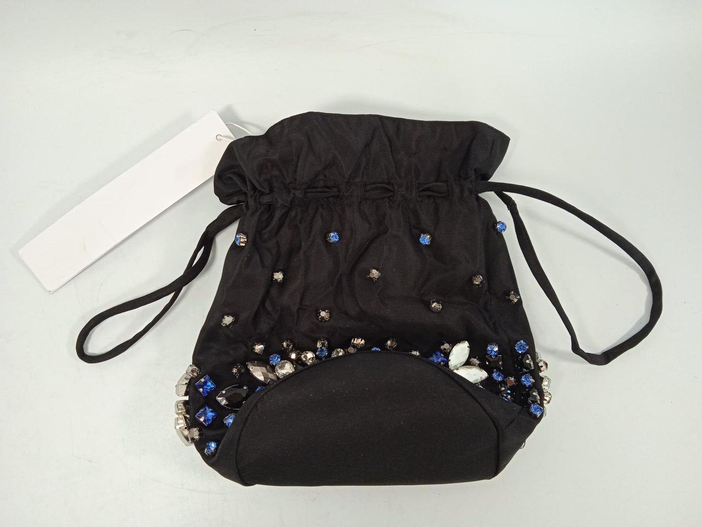 GANNI Ladies Black Crystal Embellished Drawstring Bucket Bag One Size NEW
