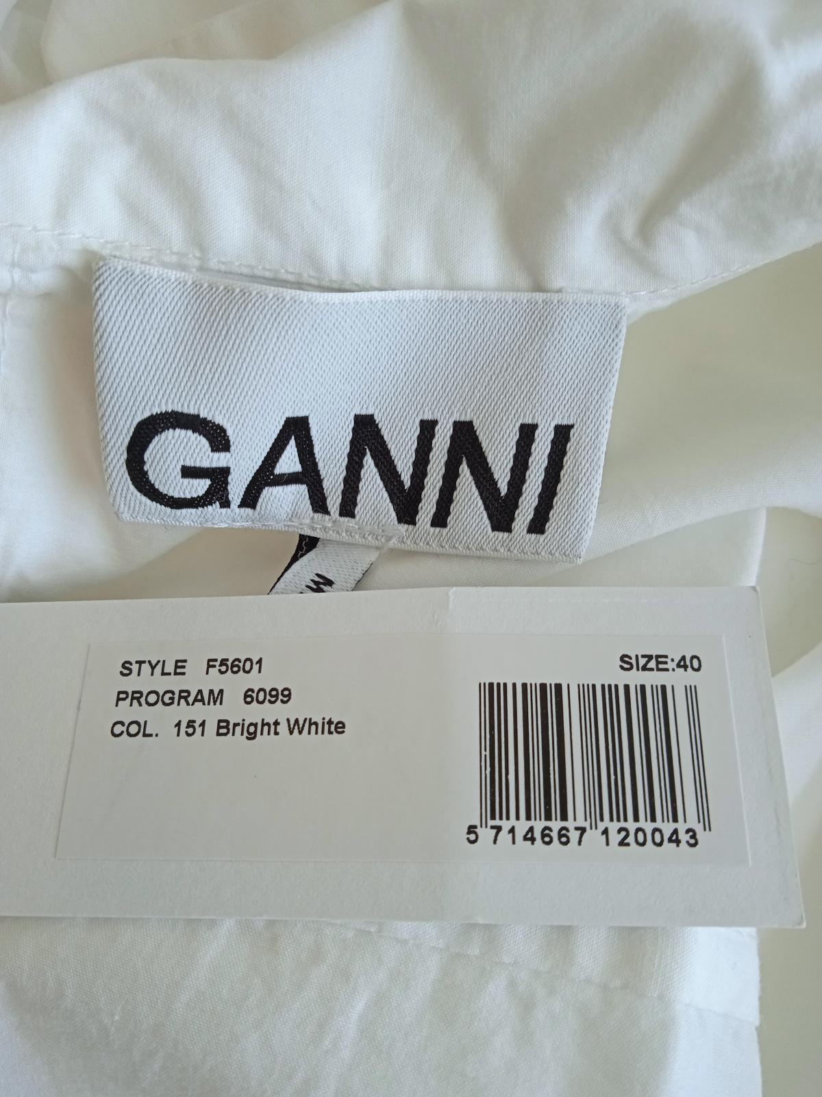 GANNI Ladies White Cotton Tie-Neck Embroidered Logo Long Shirt EU40 UK12 NEW