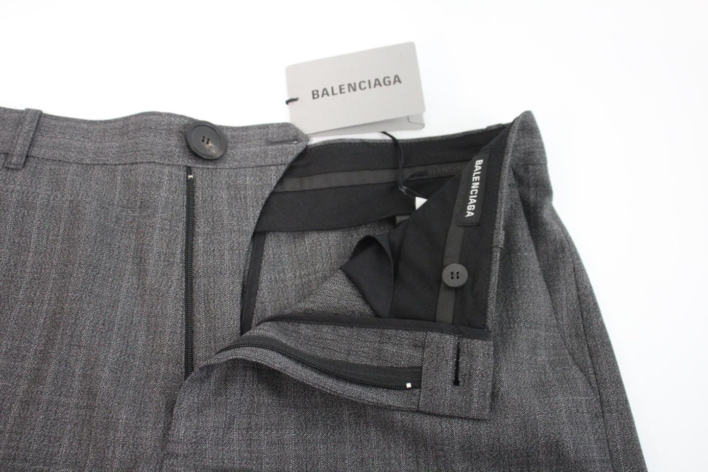 BALENCIAGA Men's Grey Wool Zip Fly Straight Leg Trousers IT48 W32 L27 NEW