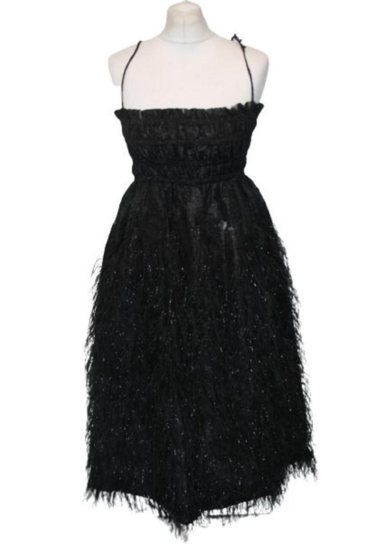 GANNI Ladies Black Sleeveless Midi Feather Dress EU34 UK6 NEW
