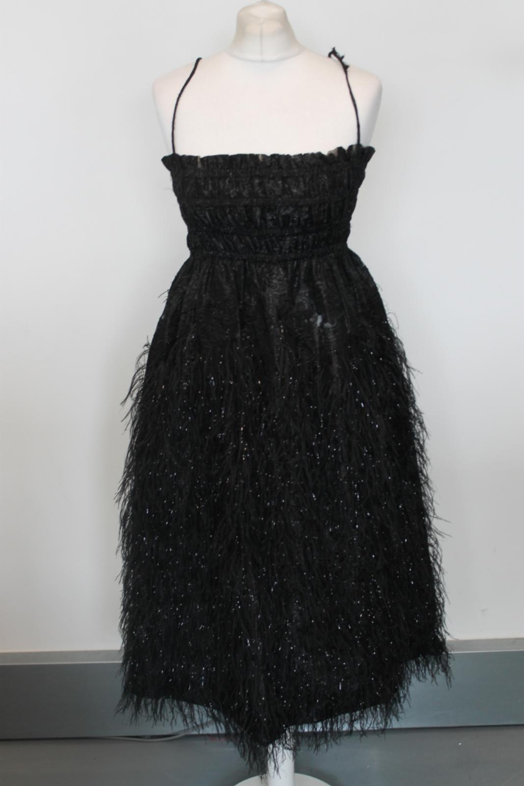 GANNI Ladies Black Sleeveless Midi Feather Dress EU34 UK6 NEW