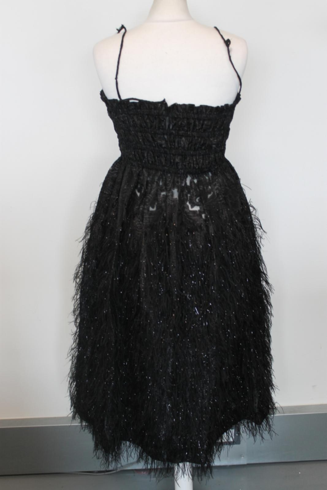 GANNI Ladies Black Sleeveless Midi Feather Dress EU34 UK6 NEW