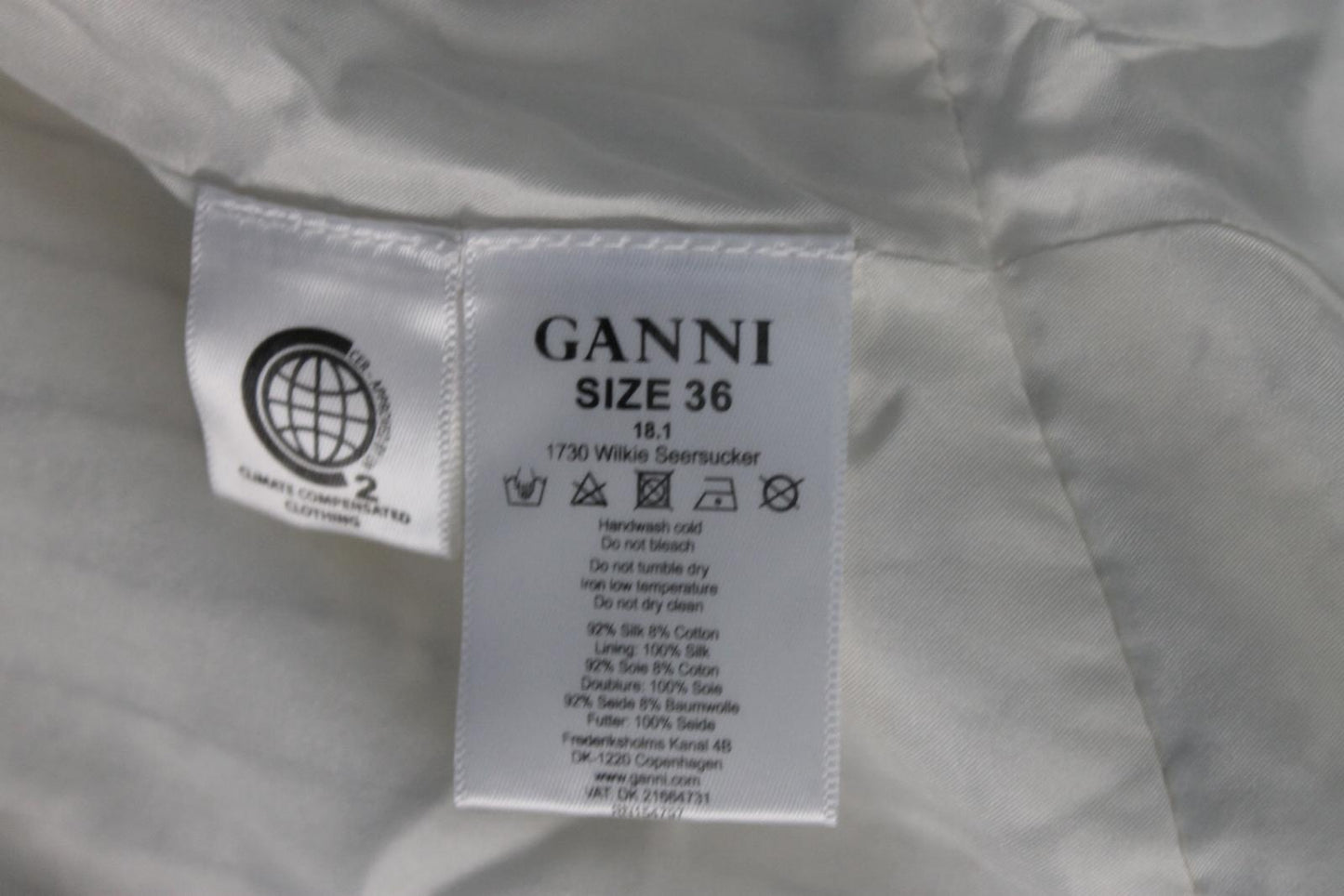 GANNI Ladies White Silk Striped Half Sleeve Hi-Low Wrap Dress EU36 UK8 NEW