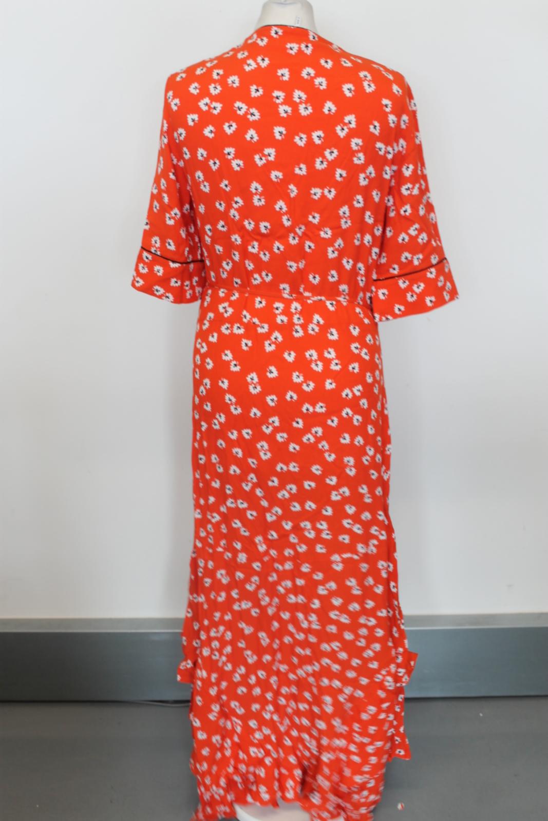GANNI Ladies Red floral Short Sleeve Hi-Low Wrap Dress EU40 UK12 NEW