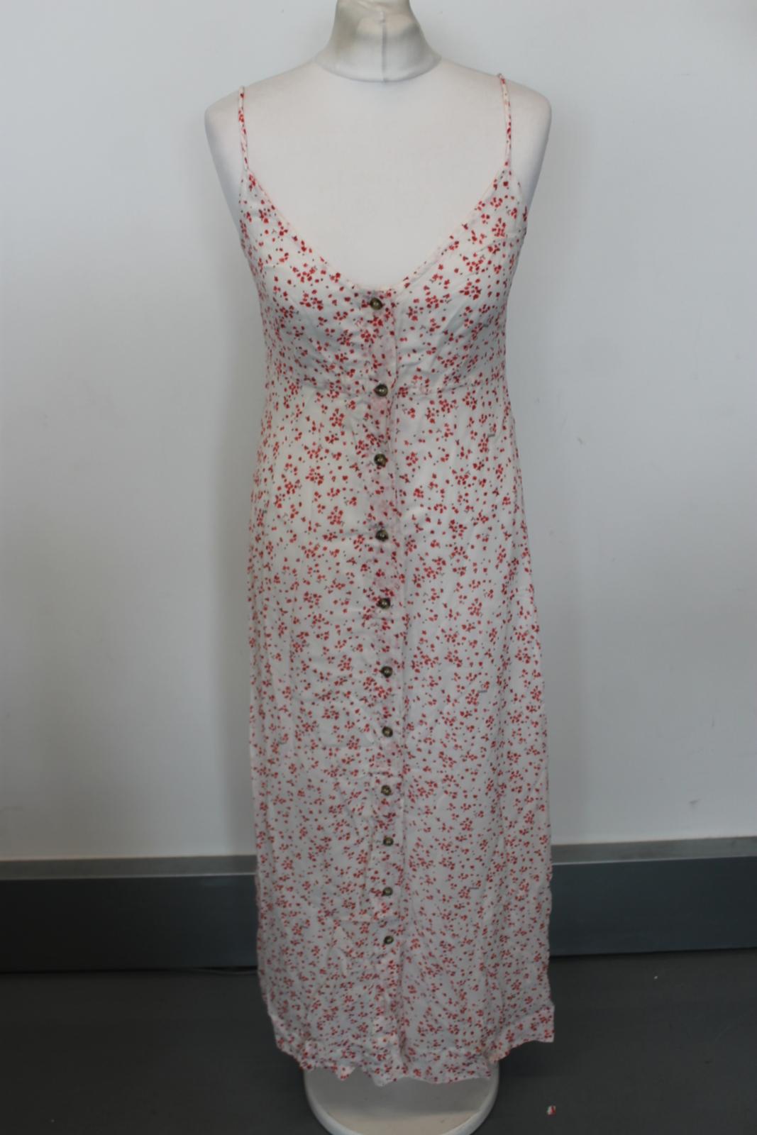 GANNI Ladies White/Red Floral Sleeveless Midi Summer Dress EU36 UK8 BNWT