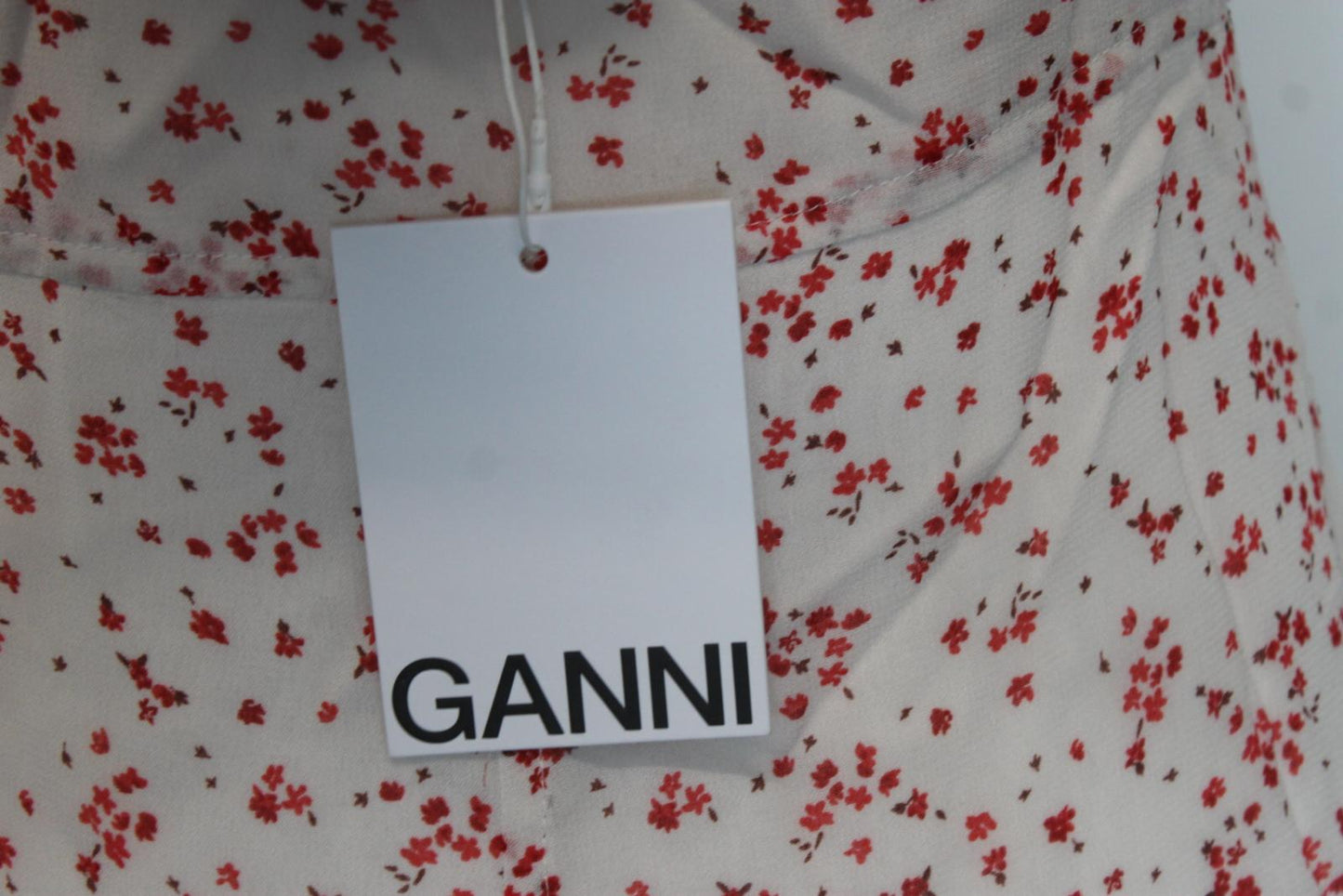 GANNI Ladies White/Red Floral Sleeveless Midi Summer Dress EU36 UK8 BNWT