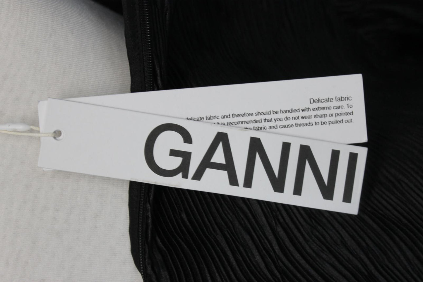 GANNI Ladies Black Pleated Puff Sleeve Tie Waist Knee Length Dress EU34 UK6 BNWT