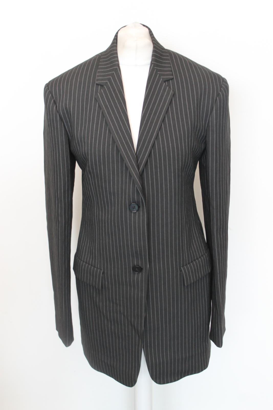 JIL SANDER Ladies Grey Pinstripe Long Blazer Jacket EU34 UK6 BNWT