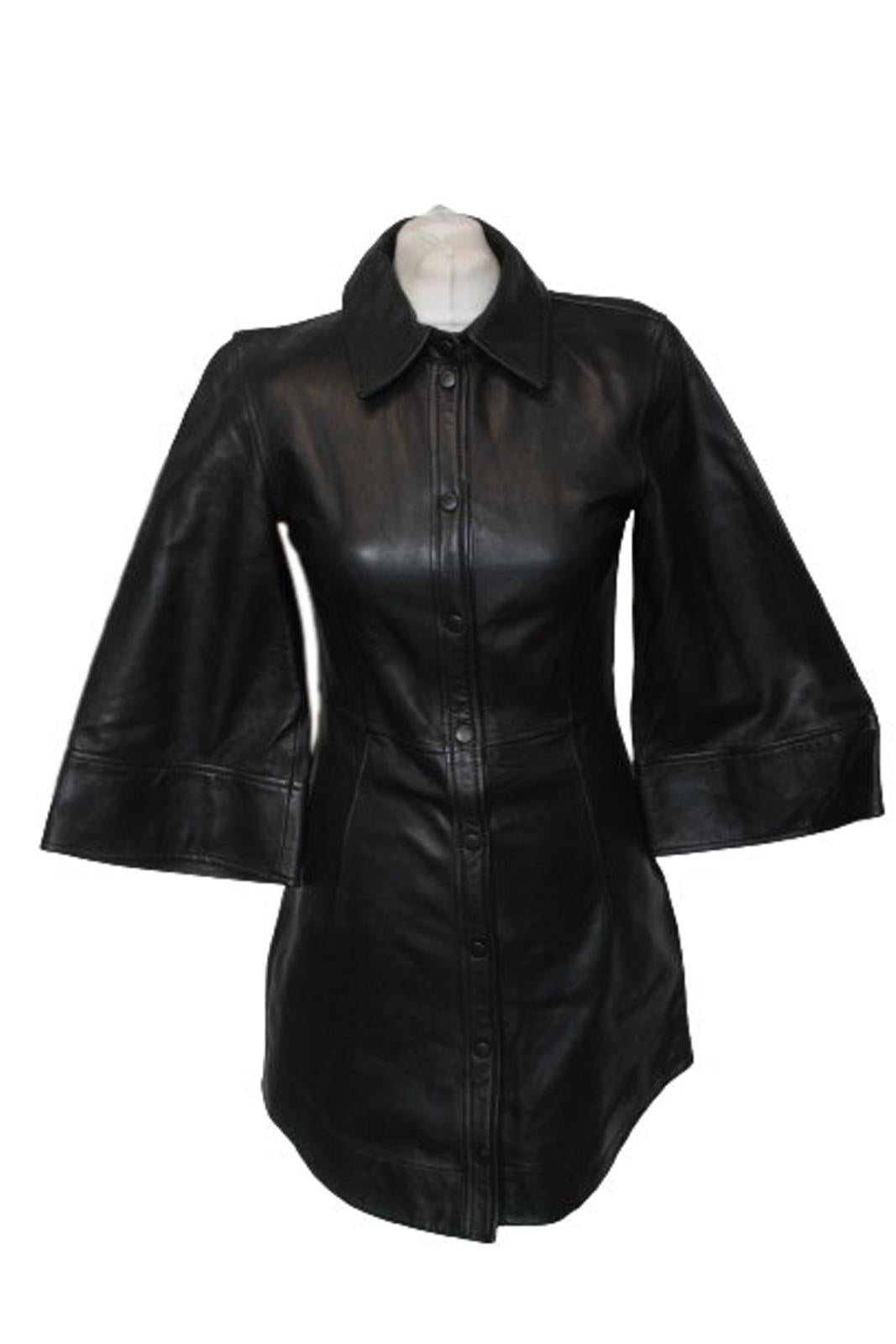GANNI Ladies Black Lamb Leather Wide-Sleeve Fitted Jacket EU36 UK8 BNWT
