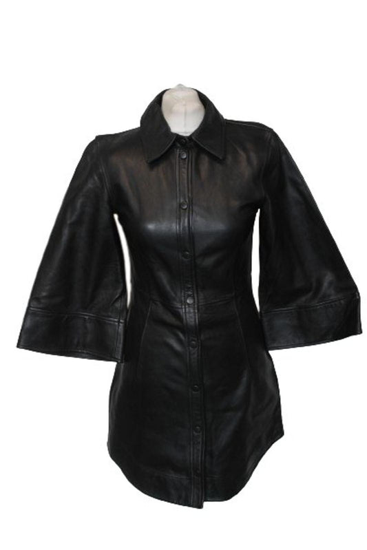 GANNI Ladies Black Lamb Leather Wide-Sleeve Fitted Jacket EU36 UK8 BNWT