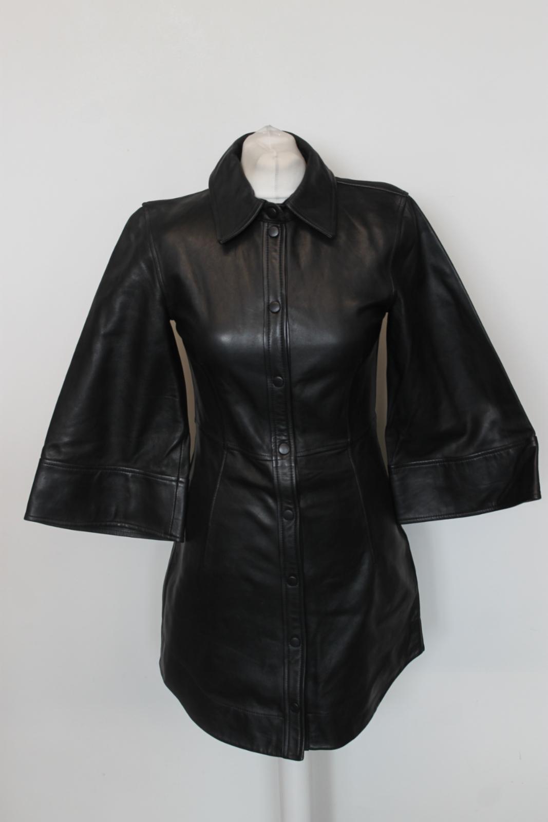GANNI Ladies Black Lamb Leather Wide-Sleeve Fitted Jacket EU36 UK8 BNWT