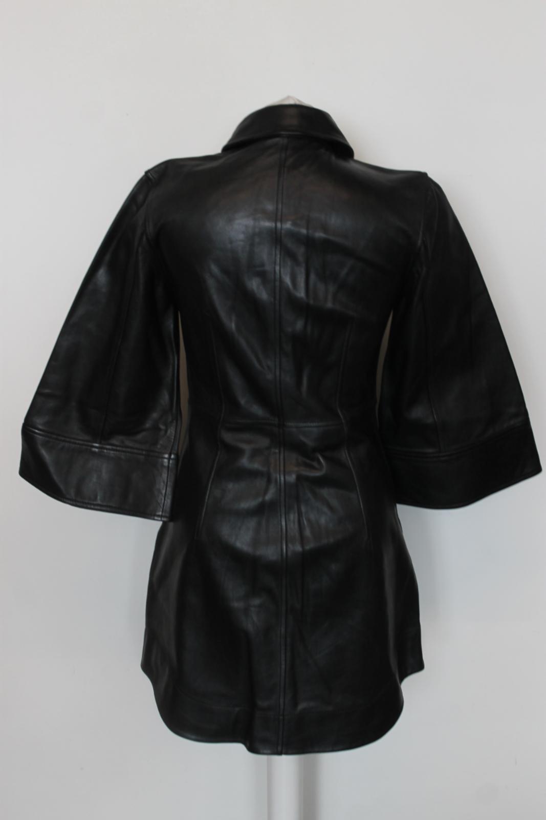 GANNI Ladies Black Lamb Leather Wide-Sleeve Fitted Jacket EU36 UK8 BNWT