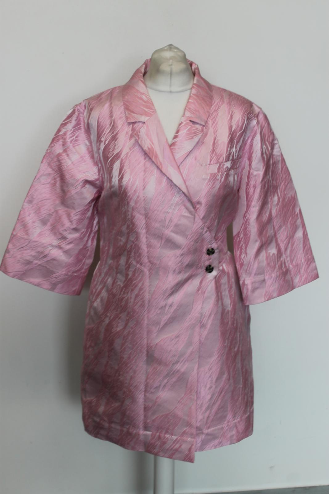 GANNI Ladies Pink Cinched Waist Half Sleeve Robe Jacket EU38 UK10 NEW