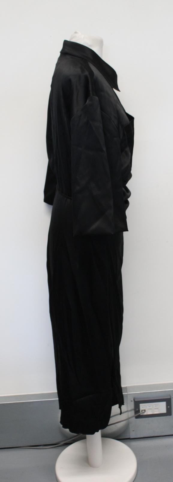 NANUSHKA Ladies Black Lais Satin Draped Front Wrap Midi Shirt Dress M NEW
