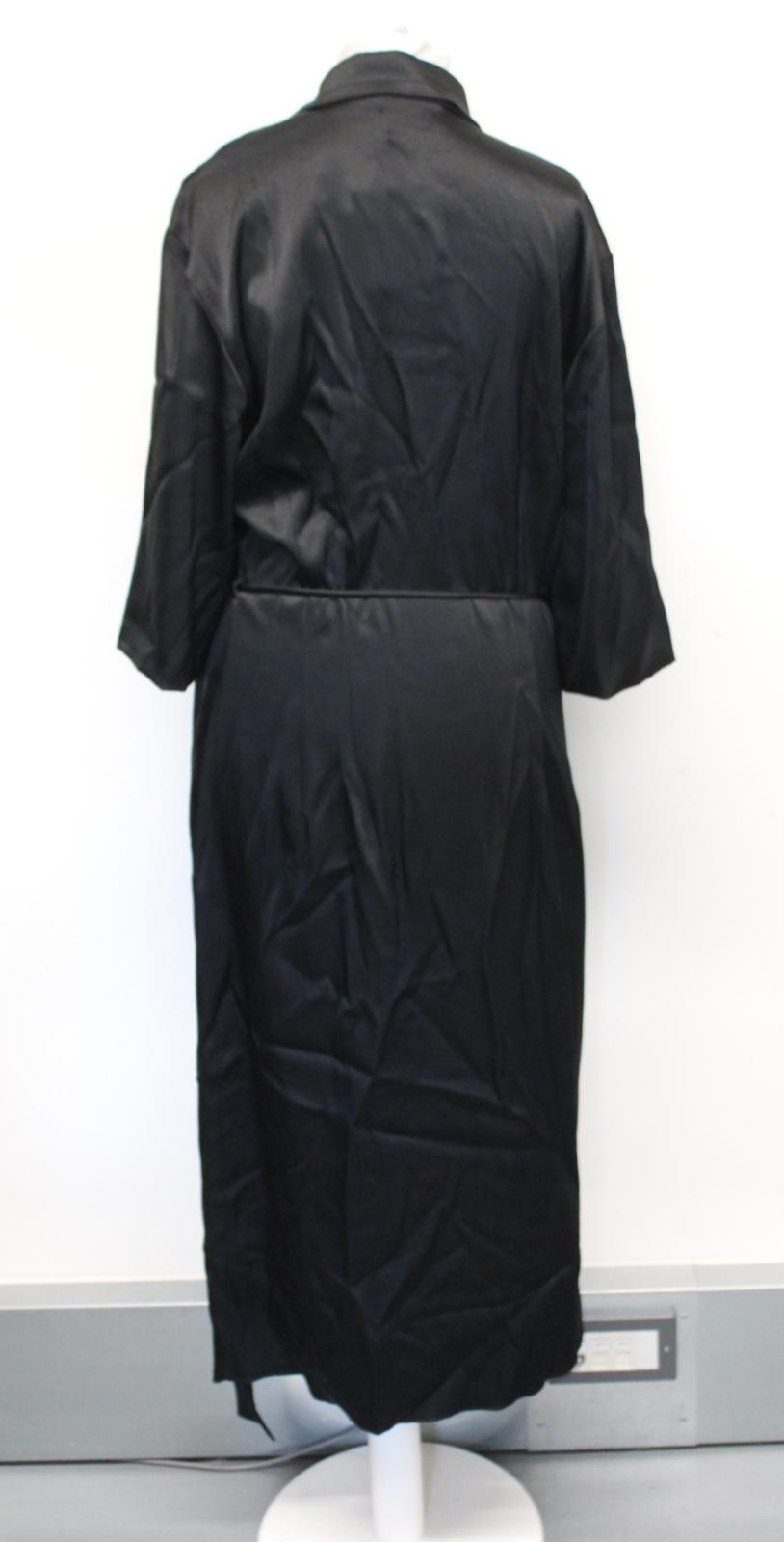 NANUSHKA Ladies Black Lais Satin Draped Front Wrap Midi Shirt Dress M NEW