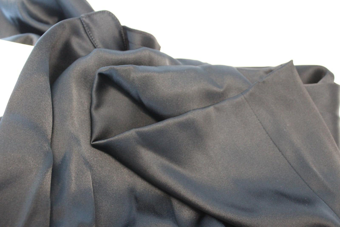 NANUSHKA Ladies Black Lais Satin Draped Front Wrap Midi Shirt Dress M NEW