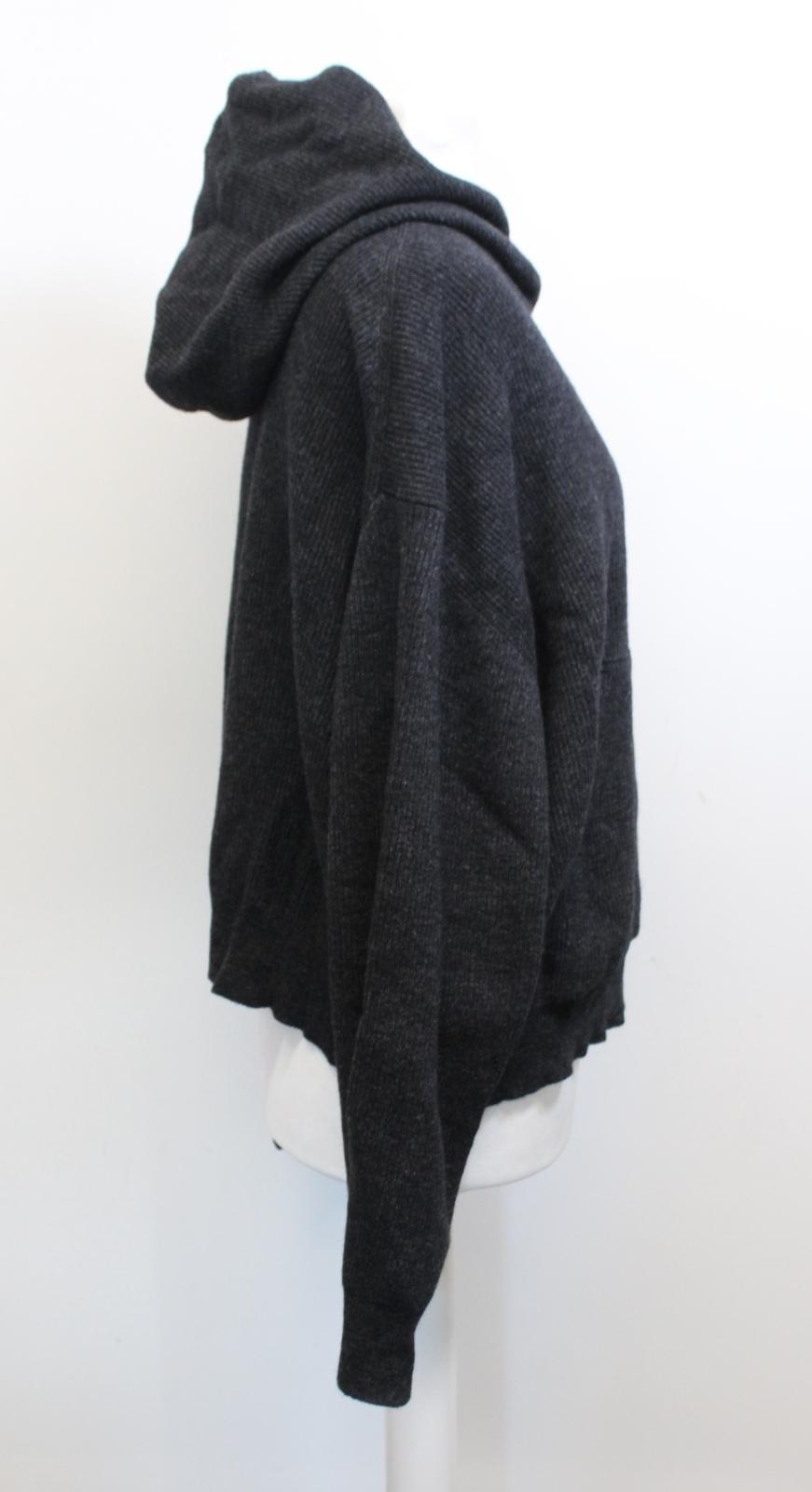 NANUSHKA Ladies Mog Charcoal Grey Wool Cashmere Blend Ribbed Hoodie L NEW