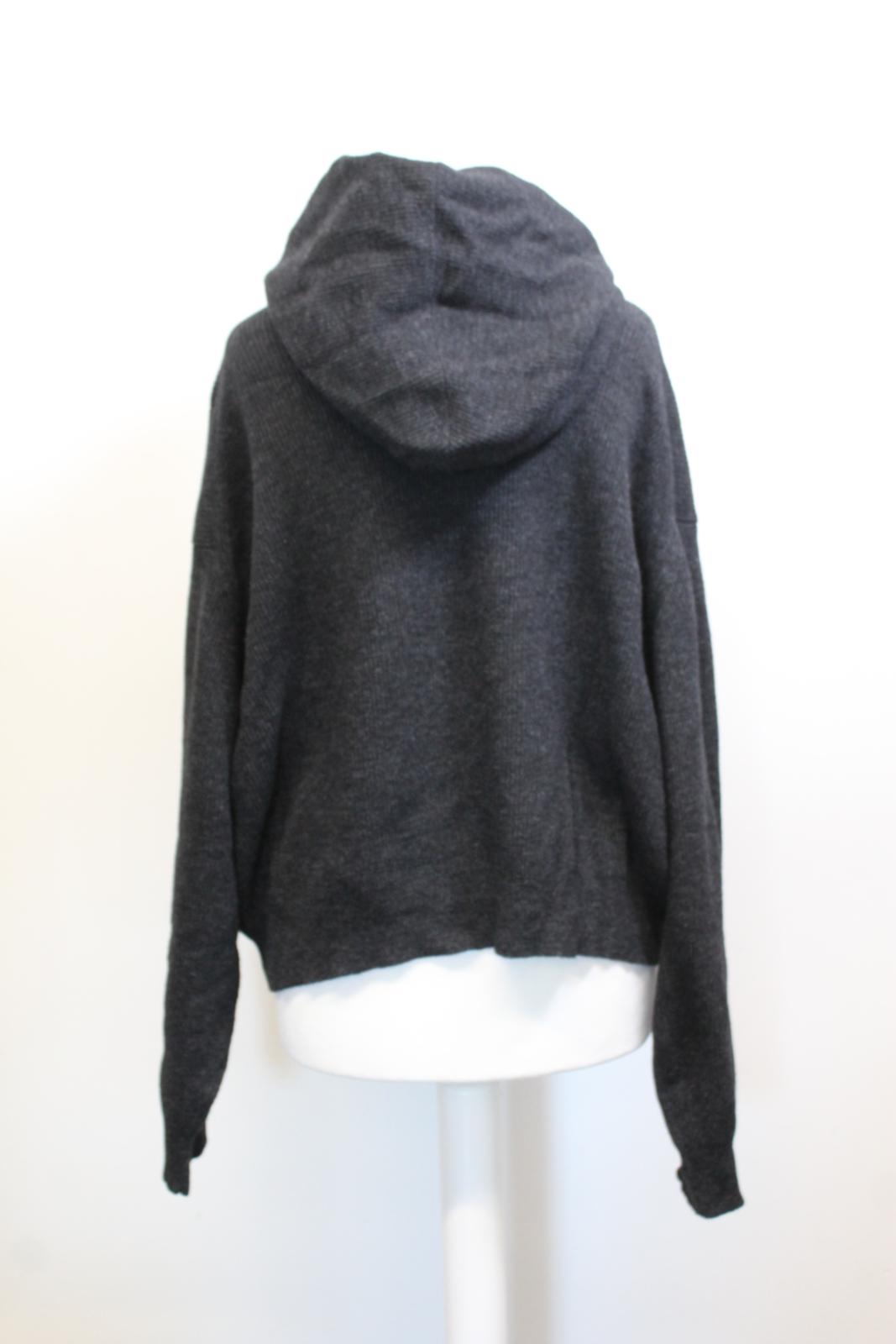 NANUSHKA Ladies Mog Charcoal Grey Wool Cashmere Blend Ribbed Hoodie L NEW