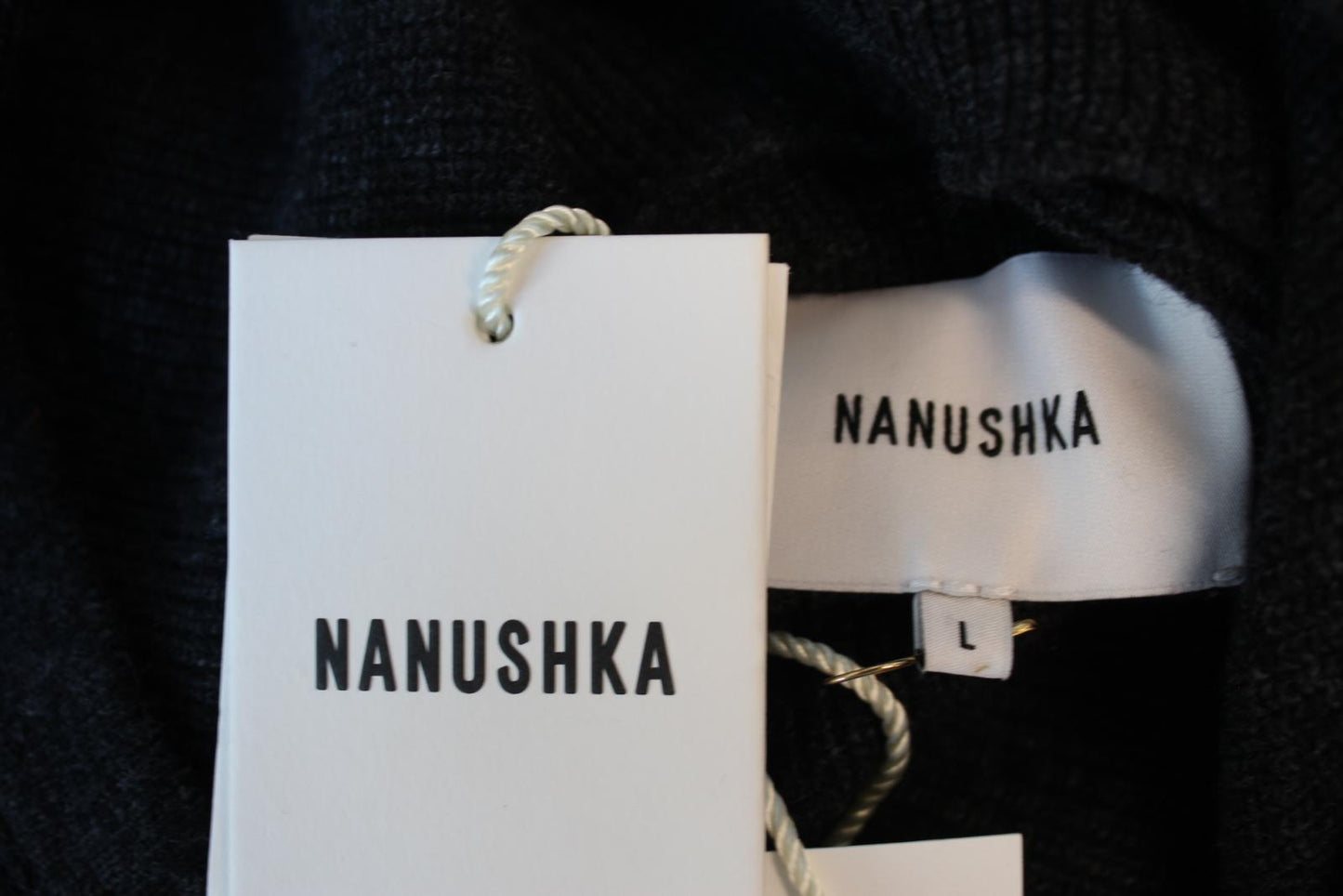 NANUSHKA Ladies Mog Charcoal Grey Wool Cashmere Blend Ribbed Hoodie L NEW