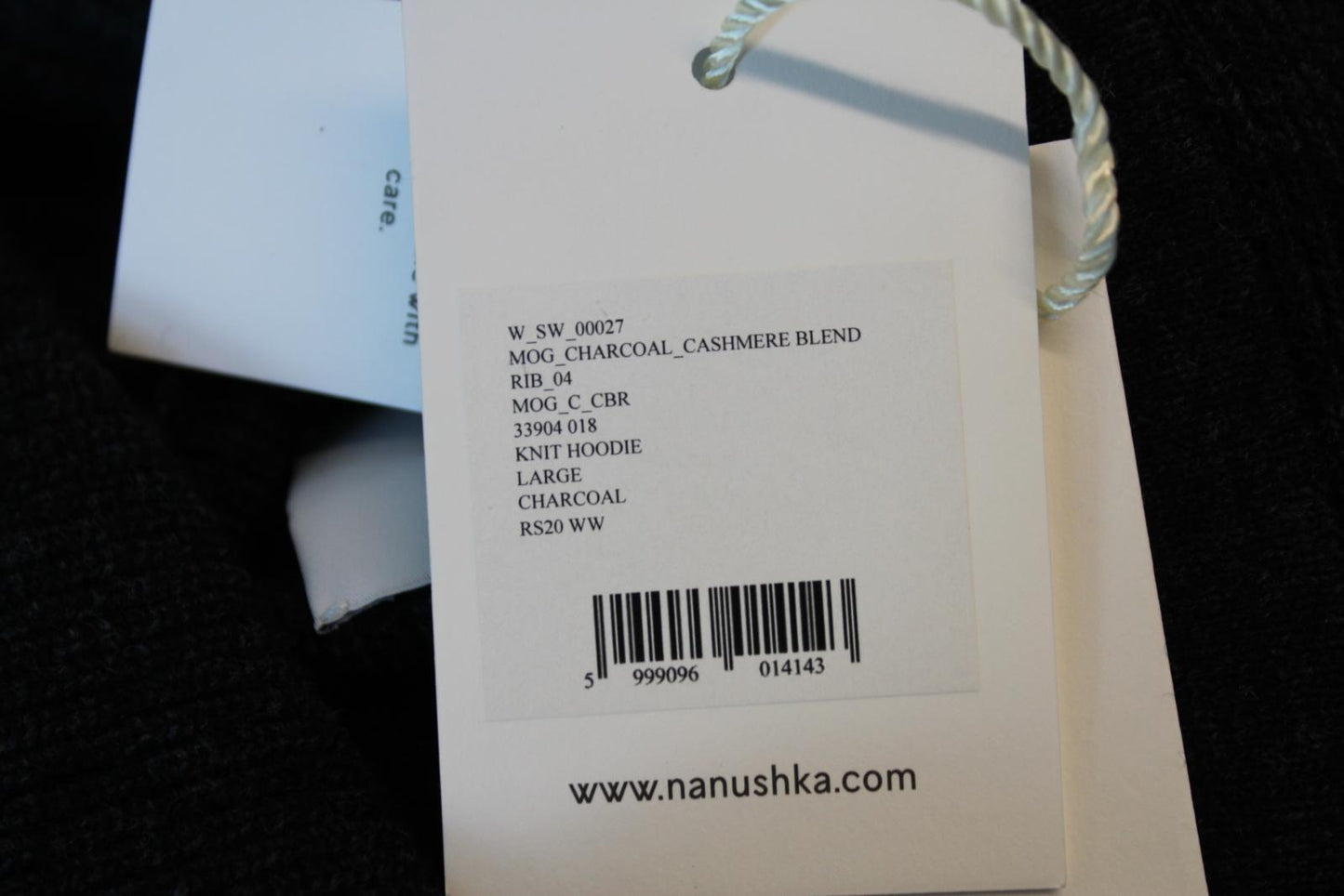 NANUSHKA Ladies Mog Charcoal Grey Wool Cashmere Blend Ribbed Hoodie L NEW