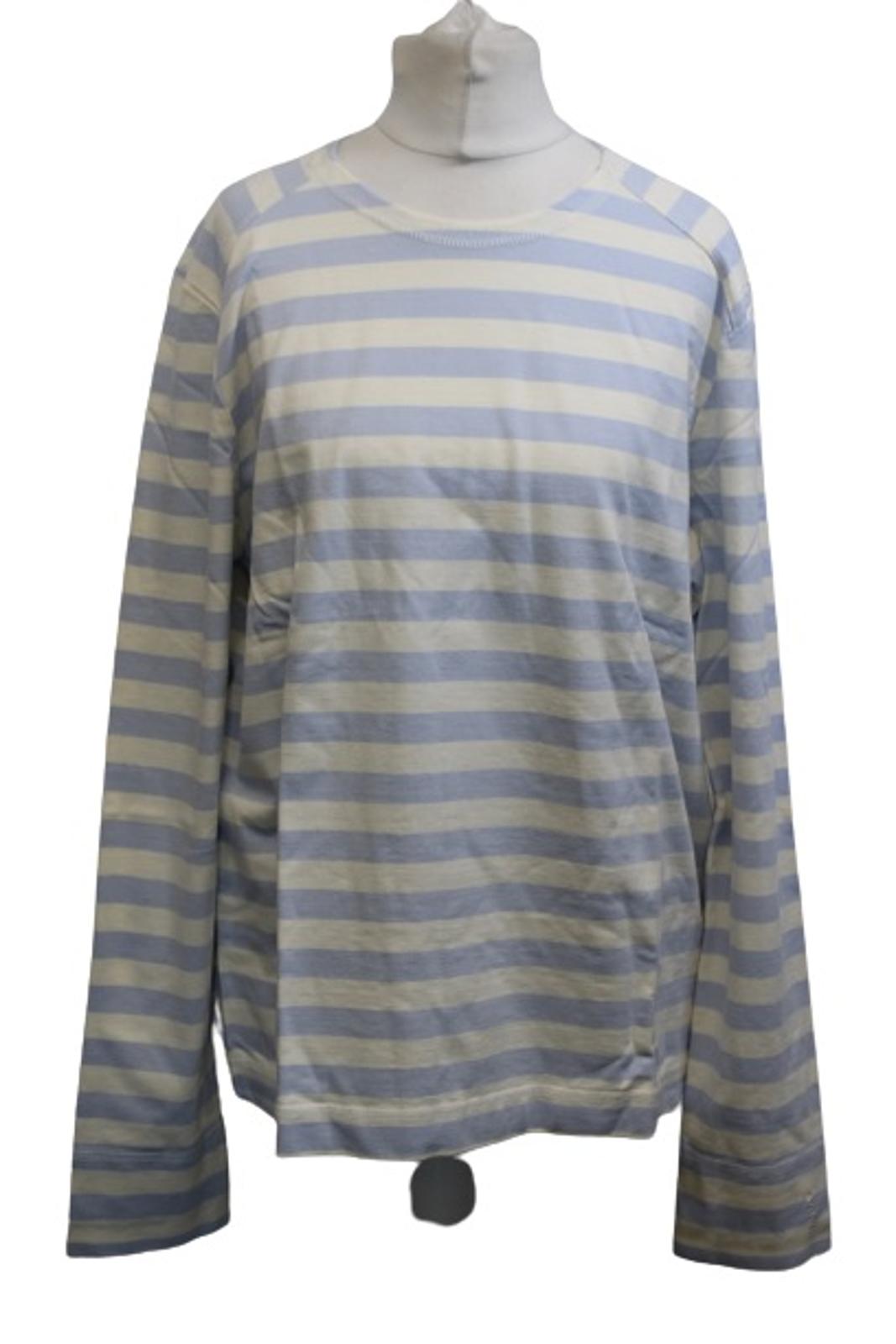 GANNI Ladies White & Heather Blue Striped Cotton Jersey Pullover Top L BNWT