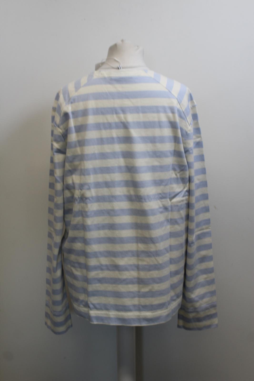 GANNI Ladies White & Heather Blue Striped Cotton Jersey Pullover Top L BNWT