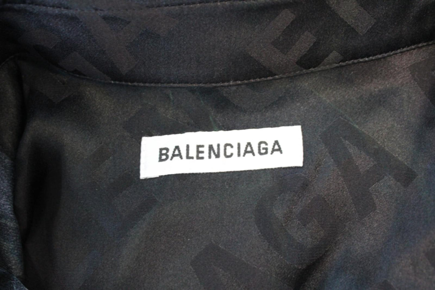 BALENCIAGA Ladies Black Logo Rawcut Silk Oversized Midi Shirt Dress FR32 UK4 NEW