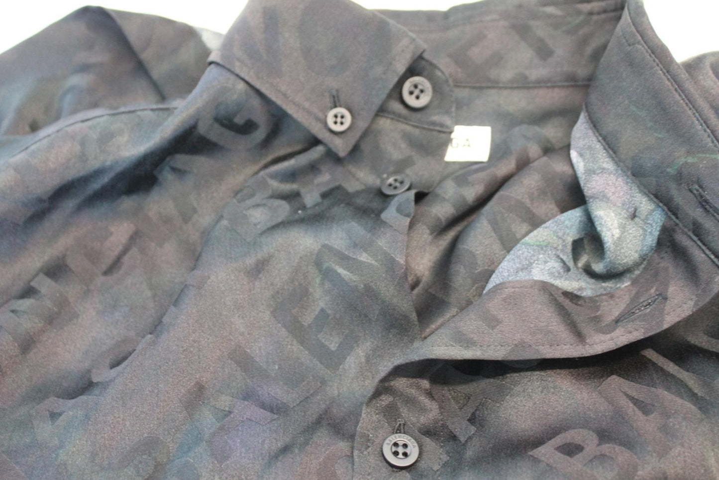 BALENCIAGA Ladies Black Logo Rawcut Silk Oversized Midi Shirt Dress FR32 UK4 NEW