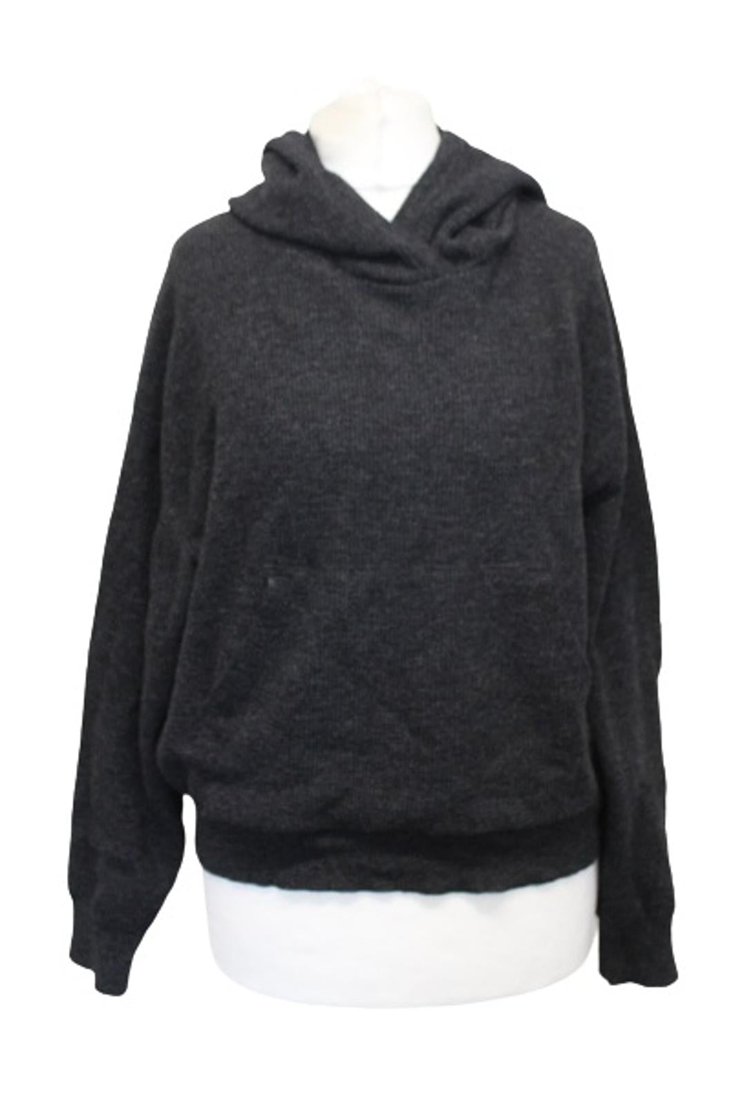 NANUSHKA Ladies Mog Charcoal Grey Wool Cashmere Blend Ribbed Hoodie S NEW