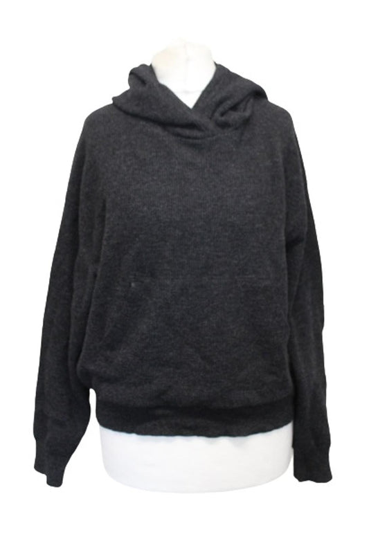 NANUSHKA Ladies Mog Charcoal Grey Wool Cashmere Blend Ribbed Hoodie S NEW