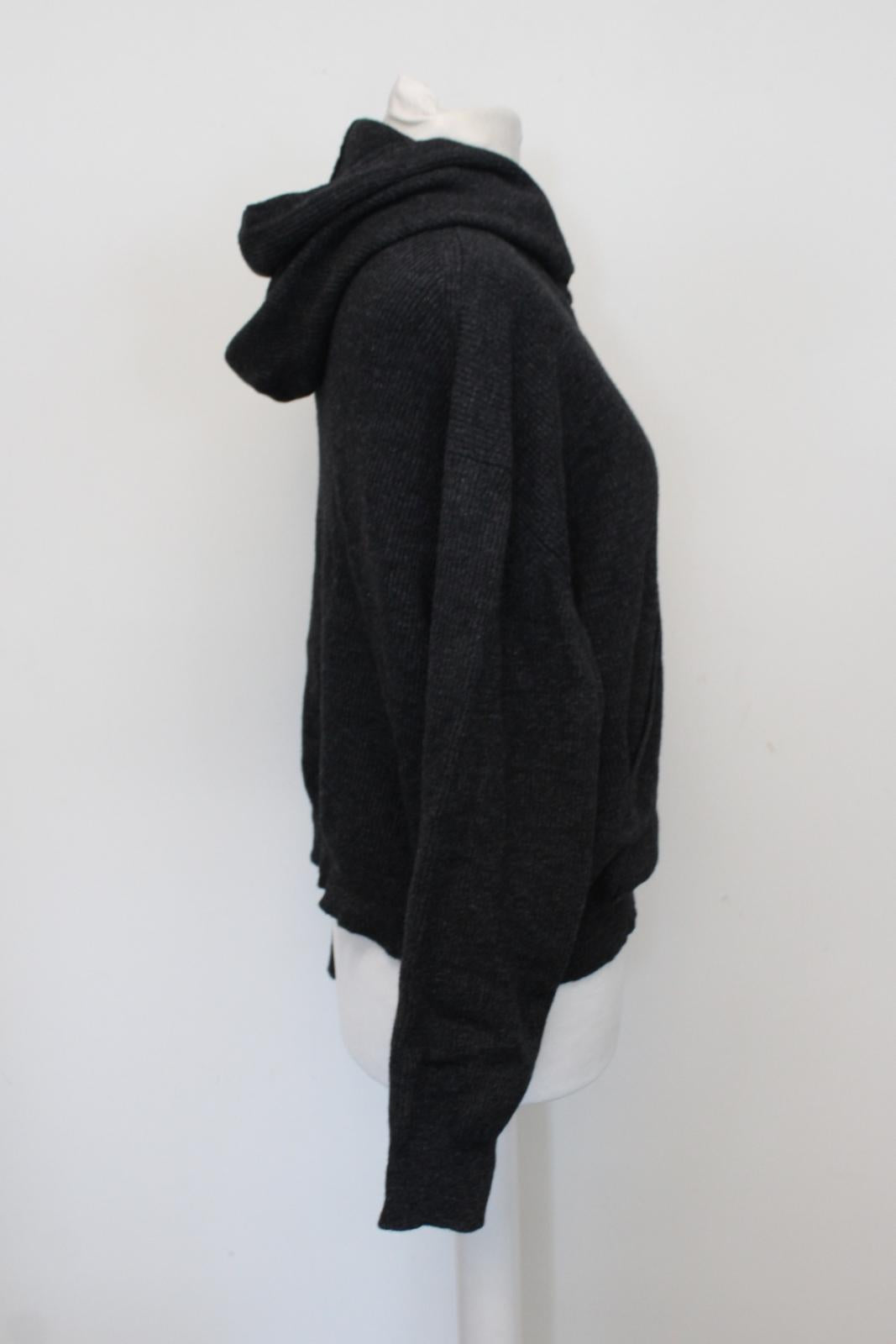 NANUSHKA Ladies Mog Charcoal Grey Wool Cashmere Blend Ribbed Hoodie S NEW