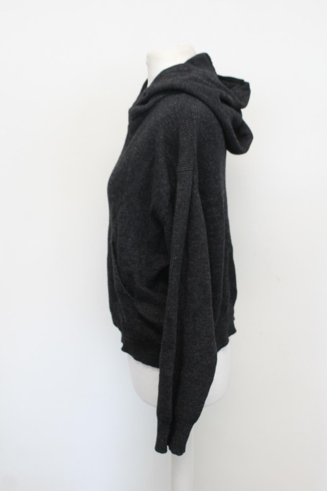 NANUSHKA Ladies Mog Charcoal Grey Wool Cashmere Blend Ribbed Hoodie S NEW