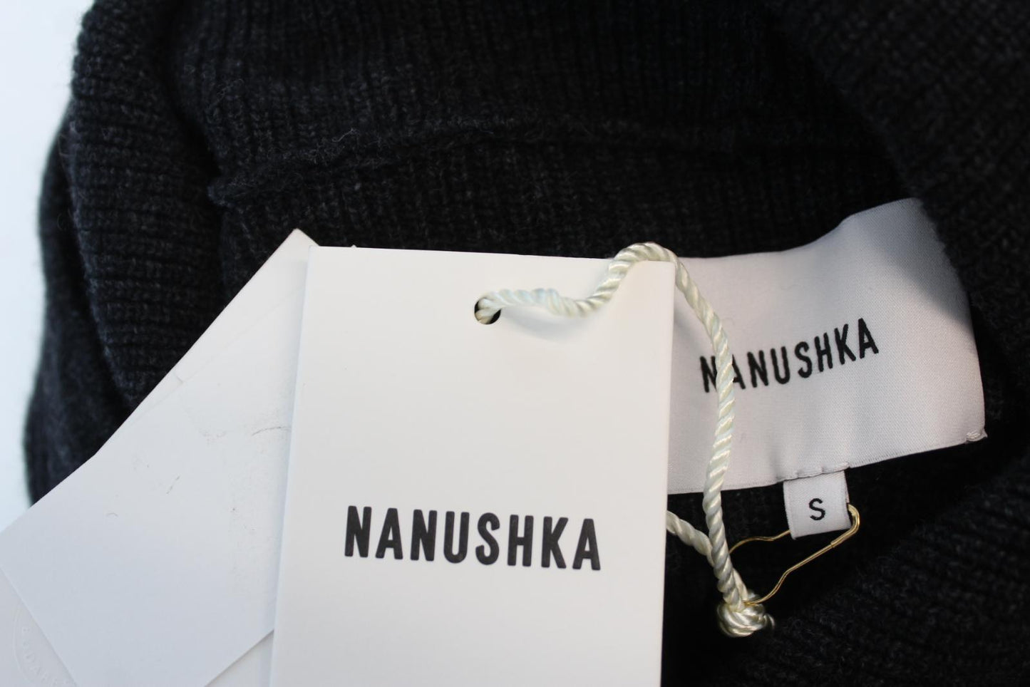 NANUSHKA Ladies Mog Charcoal Grey Wool Cashmere Blend Ribbed Hoodie S NEW