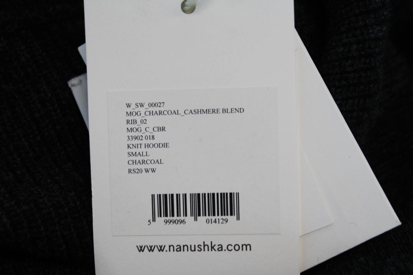NANUSHKA Ladies Mog Charcoal Grey Wool Cashmere Blend Ribbed Hoodie S NEW