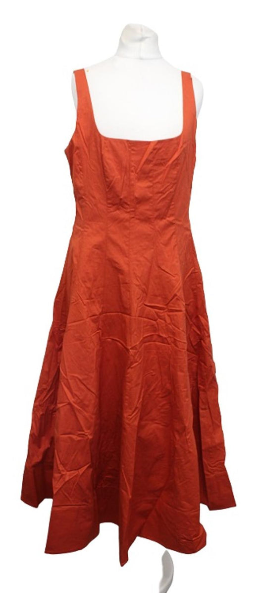 STAUD Ladies Wells Rust Brown Sleeveless Fit & Flare Midi Dress UK10 NEW