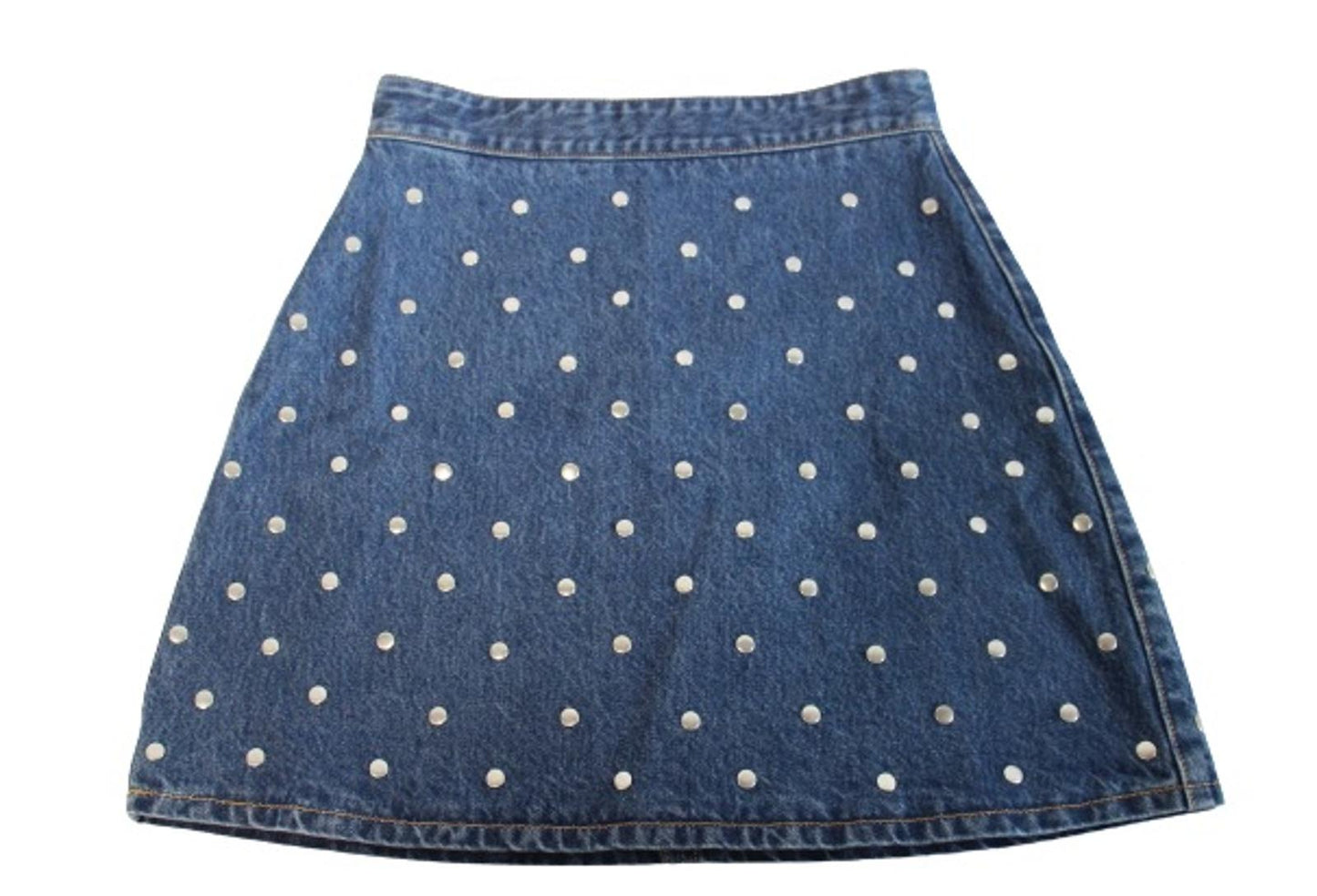 GANNI Ladies Mid Blue Organic Cotton Denim Studded Mini Skirt Size 34 UK6 NEW