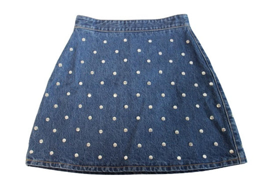 GANNI Ladies Mid Blue Organic Cotton Denim Studded Mini Skirt Size 34 UK6 NEW