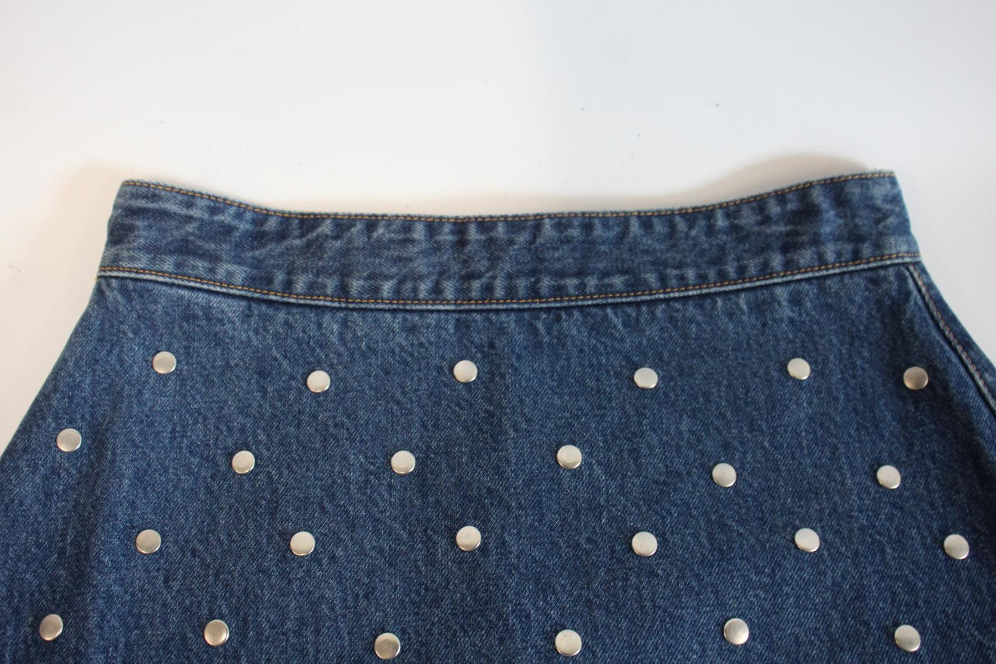 GANNI Ladies Mid Blue Organic Cotton Denim Studded Mini Skirt Size 34 UK6 NEW
