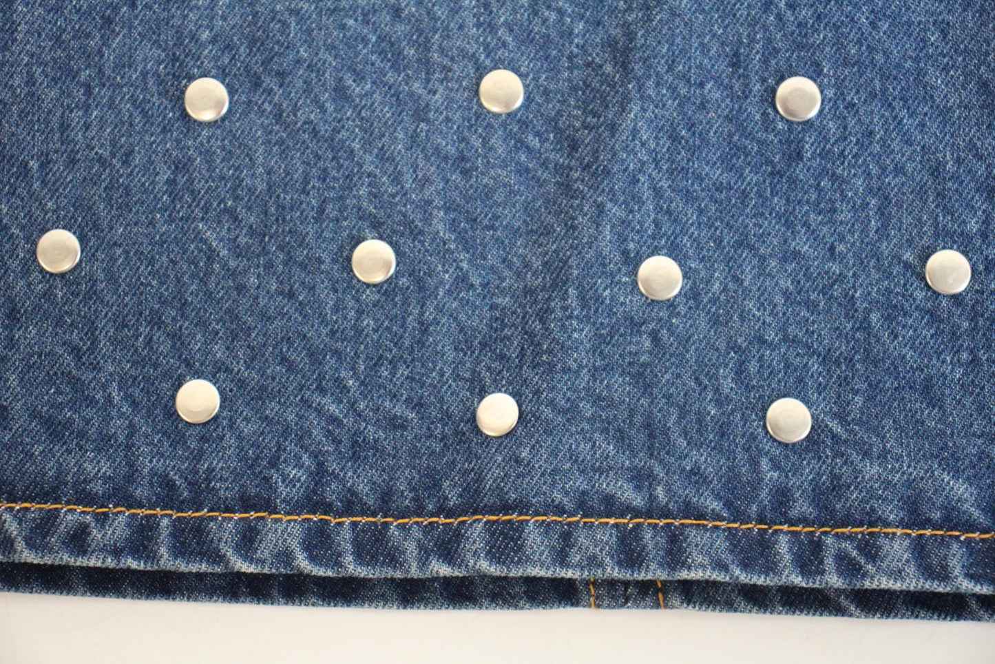 GANNI Ladies Mid Blue Organic Cotton Denim Studded Mini Skirt Size 34 UK6 NEW