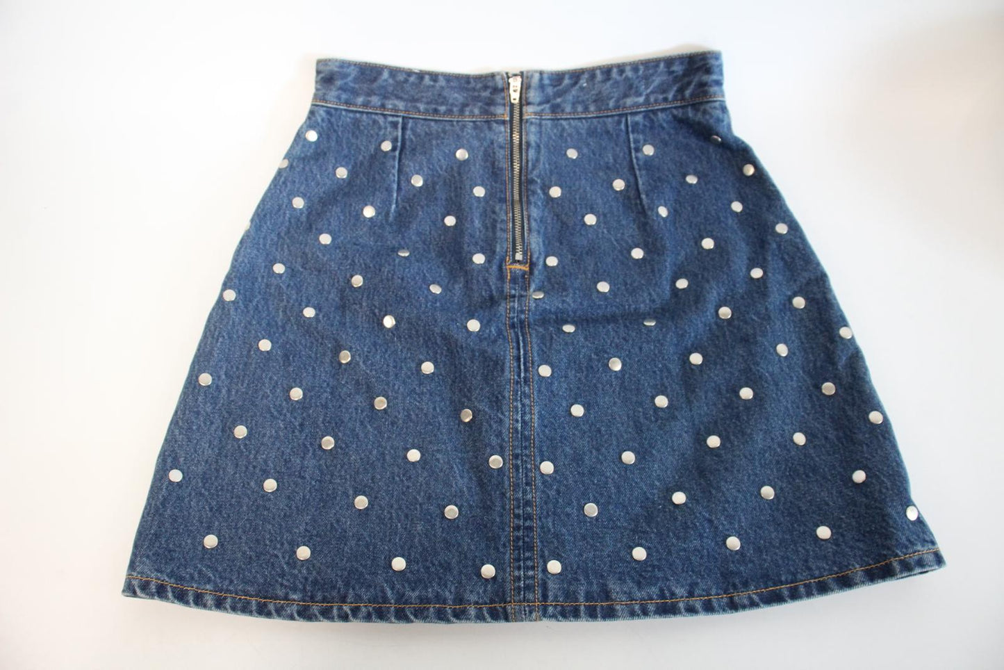GANNI Ladies Mid Blue Organic Cotton Denim Studded Mini Skirt Size 34 UK6 NEW