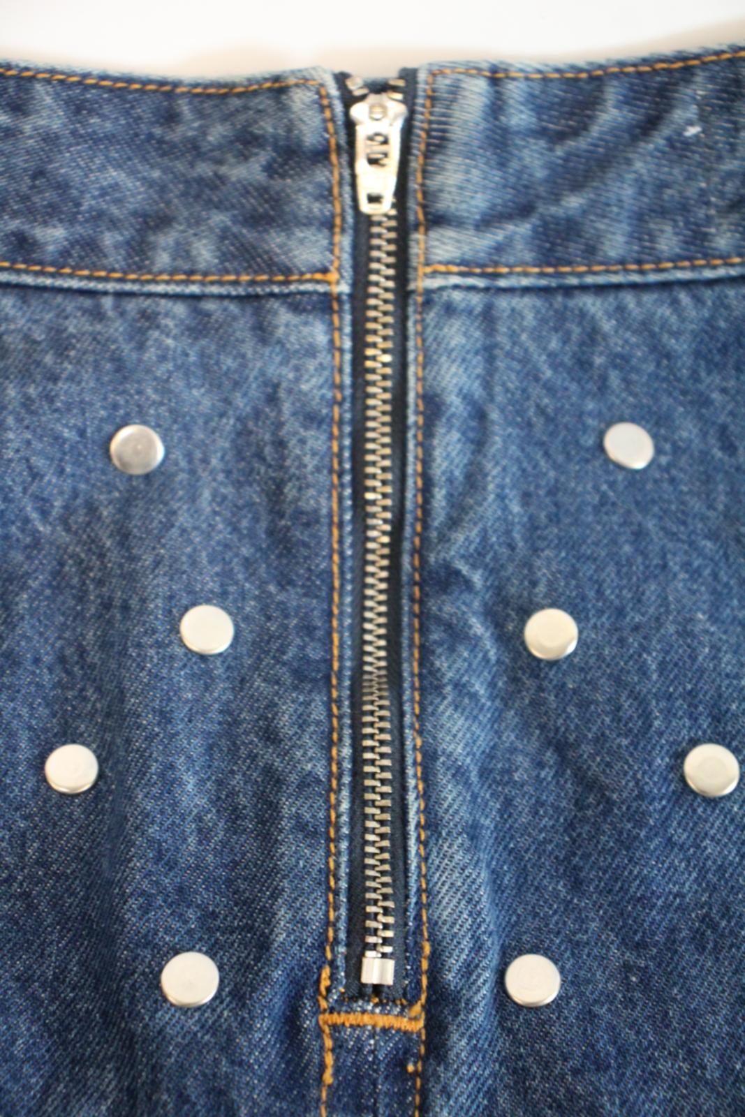 GANNI Ladies Mid Blue Organic Cotton Denim Studded Mini Skirt Size 34 UK6 NEW