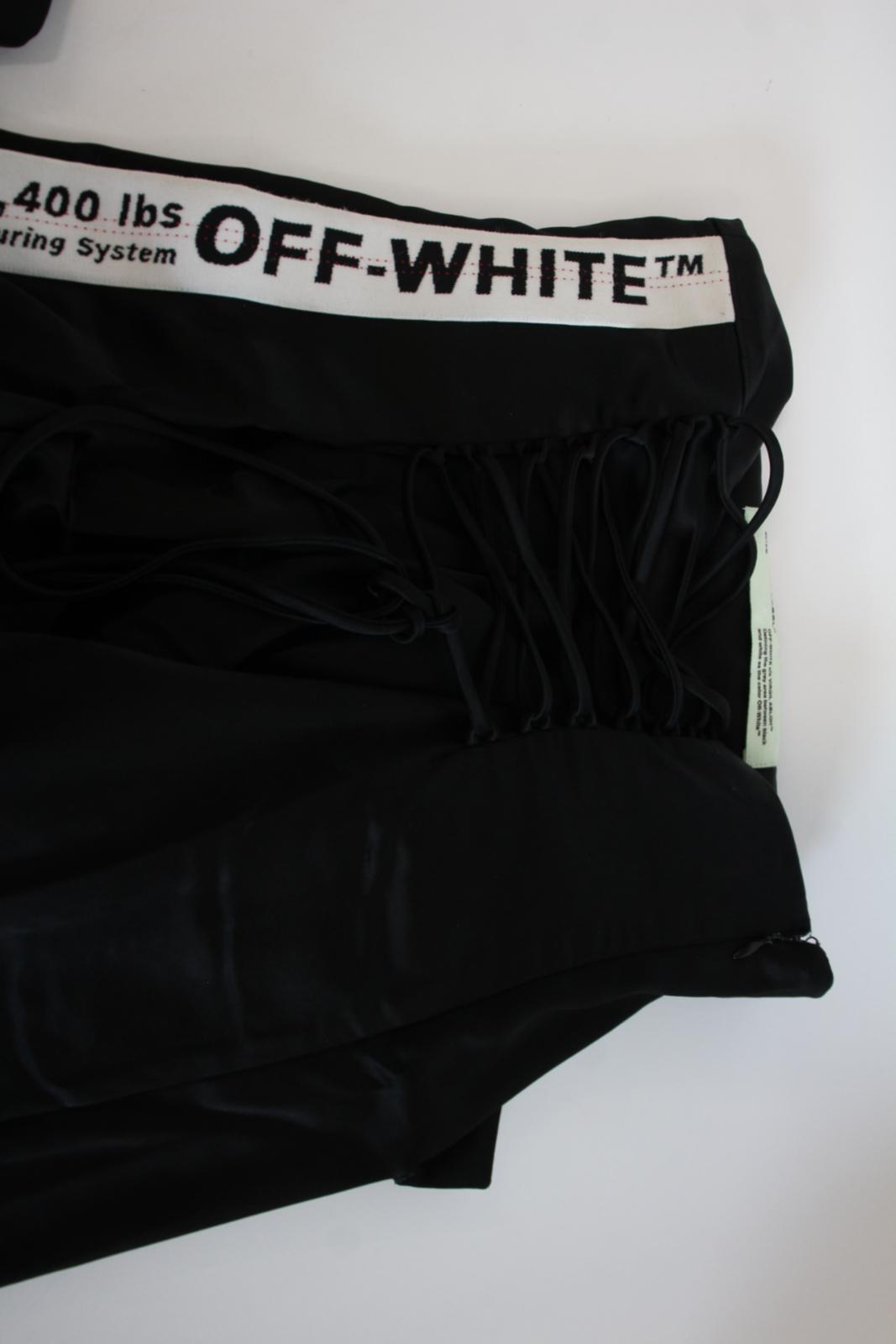 OFF-WHITE Ladies Black Drawstring Front Wide Leg Trousers Size 40 W26 L32 NEW