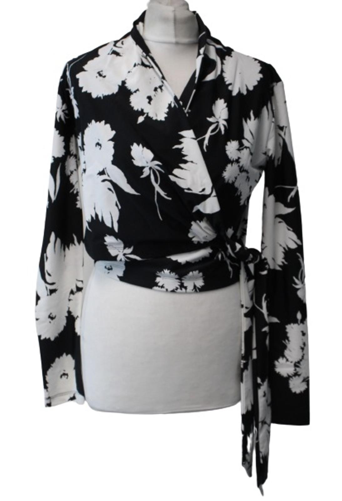 GANNI Ladies Black & White Floral Print Alameda Wrap Top Size 36 UK8 NEW